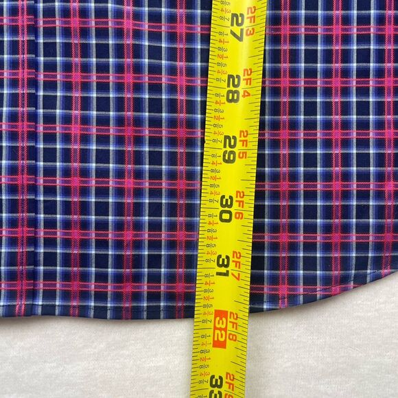 NWT Bugatchi Mens Pink/Navy Plaid Button Up Lone Sleeve-L - Picture 9 of 15